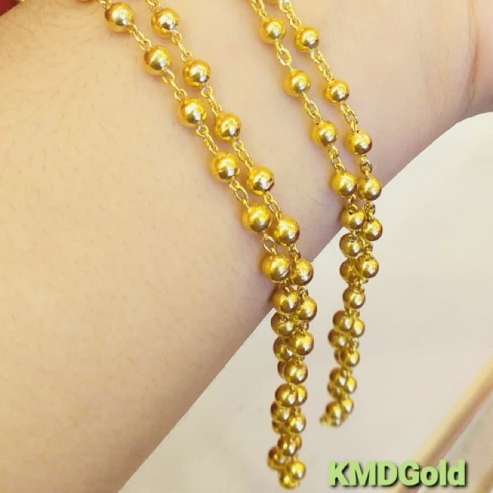 Genuine 1 Baht Gold Bead Necklace - KMDGold