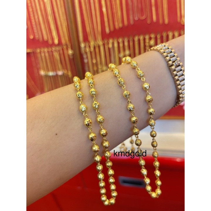 Genuine 1 Baht Gold Bead Necklace - KMDGold