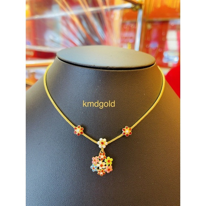 1 Baht Gold Enamel Pendant Necklace - KMDGold Yaowarat
