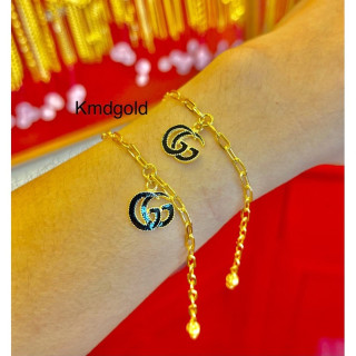 正品 2 Salung 金手镯 | 法国链条和珐琅吊坠