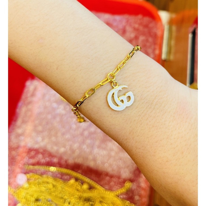 Bracelet authentique 2 Salung en or | Chaîne française et pendentif en émail