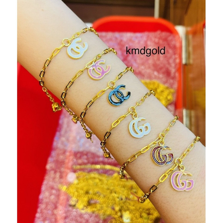 Bracelet authentique 2 Salung en or | Chaîne française et pendentif en émail