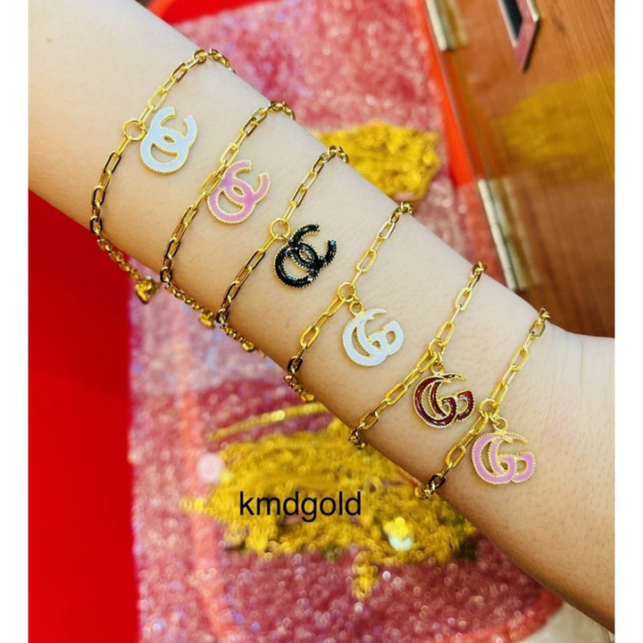 Bracelet authentique 2 Salung en or | Chaîne française et pendentif en émail