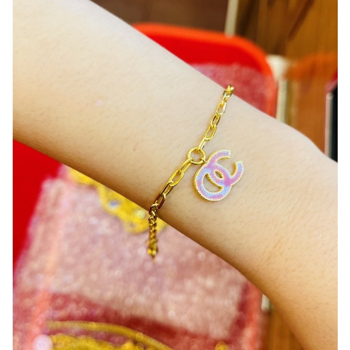 Bracelet authentique 2 Salung en or | Chaîne française et pendentif en émail