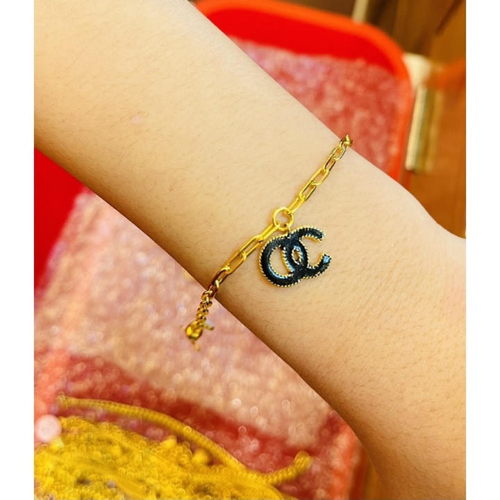 Bracelet authentique 2 Salung en or | Chaîne française et pendentif en émail