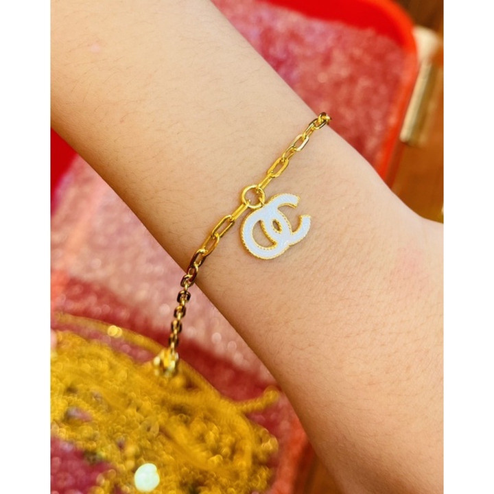 Bracelet authentique 2 Salung en or | Chaîne française et pendentif en émail