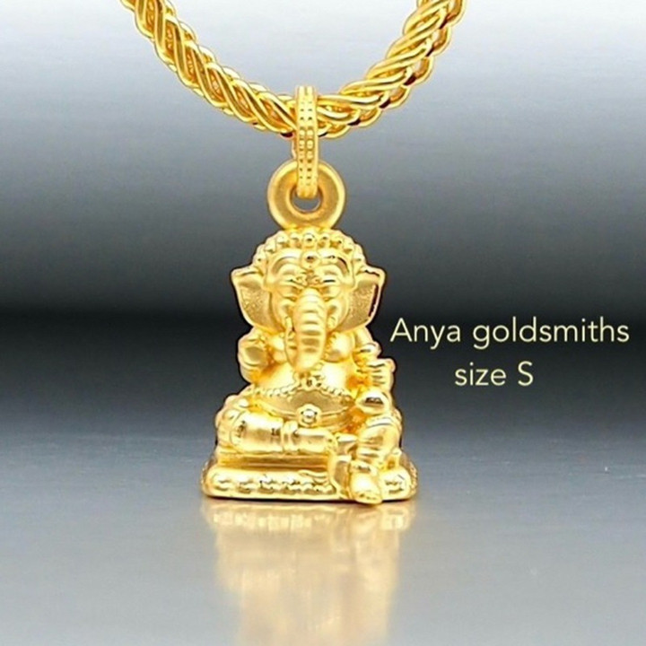 黄金安雅象头神吊坠 - 祝福姿态，99.9%纯金