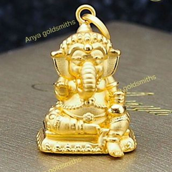 黄金安雅象头神吊坠 - 祝福姿态，99.9%纯金