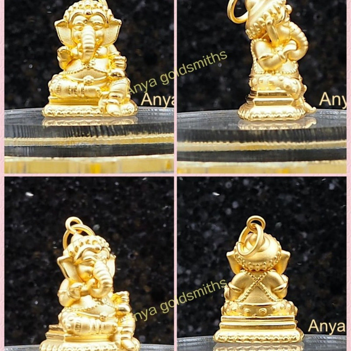 黄金安雅象头神吊坠 - 祝福姿态，99.9%纯金