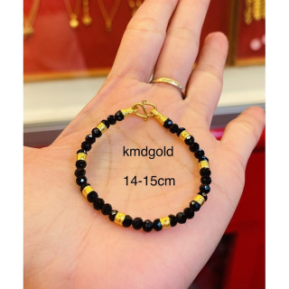 Black Onyx Gold Bracelet - 1/2 Salung Genuine Gold