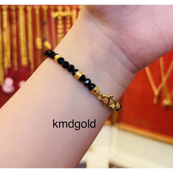 Black Onyx Gold Bracelet - 1/2 Salung Genuine Gold
