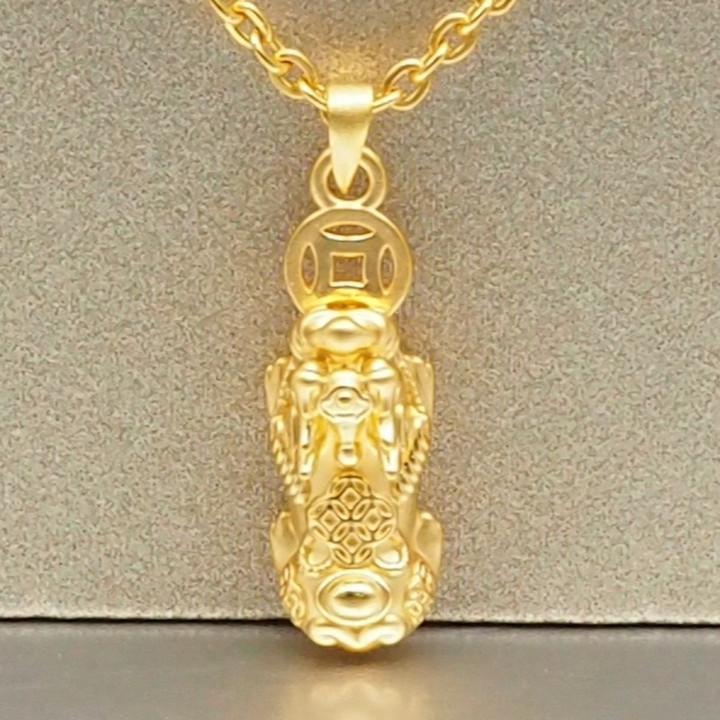 纯金安雅貔貅钱币吊坠，寓意好运与繁荣