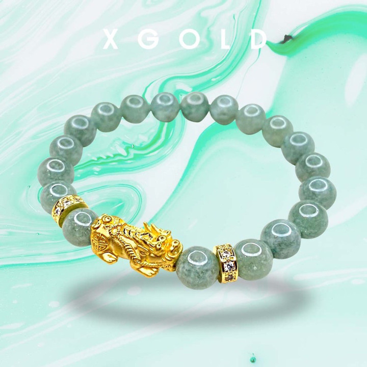 真金貔貅水下宝石吊坠一对