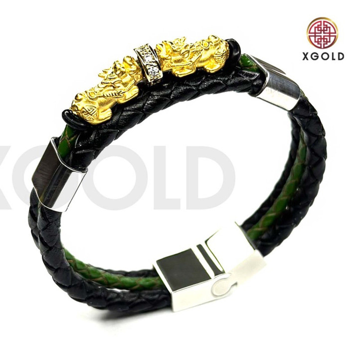 一对真金貔貅（神话生物）手持皮饰 - 限量版