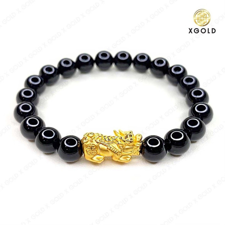 真金貔貅 x 黑玛瑙石