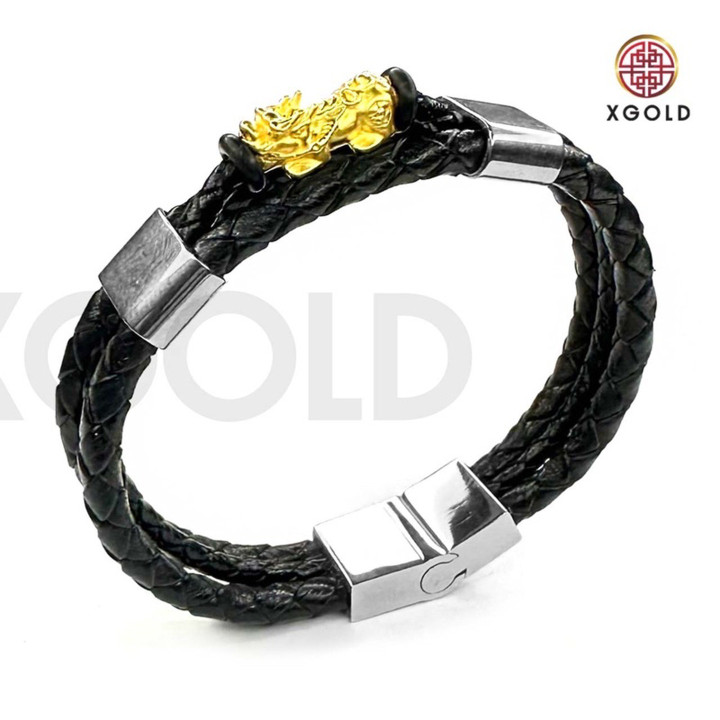 真金貔貅吊坠，配皮绳 - 限量版