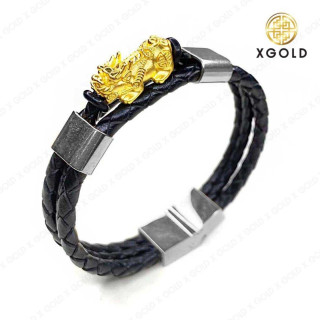 真金貔貅吊坠，配皮绳 - 限量版