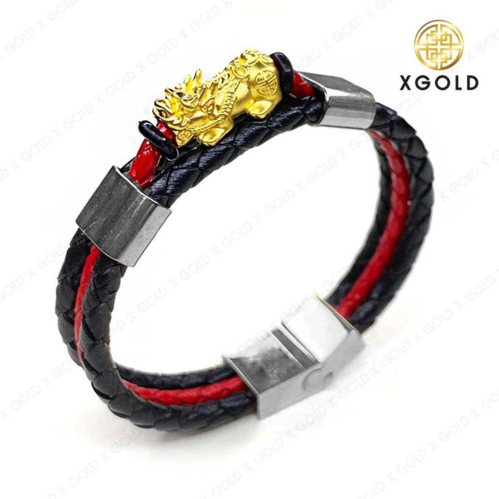 真金貔貅吊坠，配皮绳 - 限量版