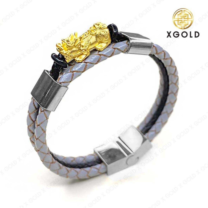 真金貔貅吊坠，配皮绳 - 限量版