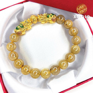 金红石石英貔貅金饰 - 珐琅葫芦金球