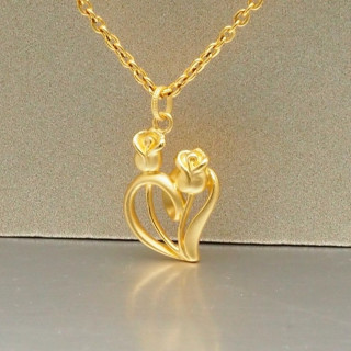 纯金安雅双玫瑰心形吊坠