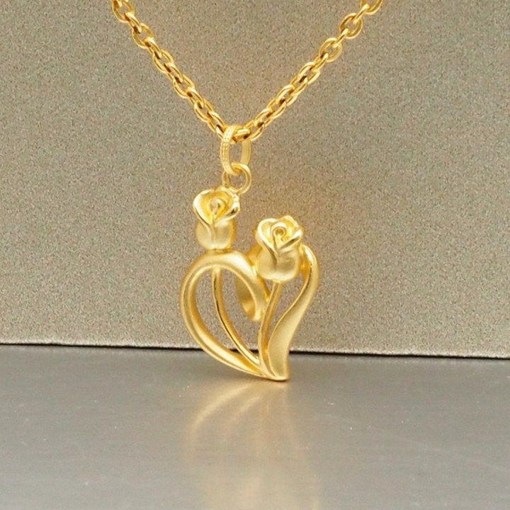 Pure Gold Anya Double Rose Heart Pendant