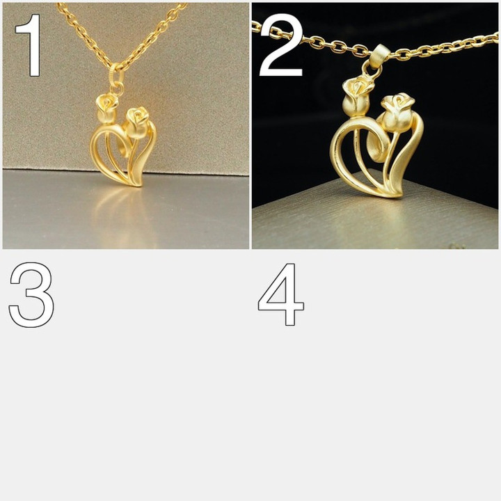 Pure Gold Anya Double Rose Heart Pendant