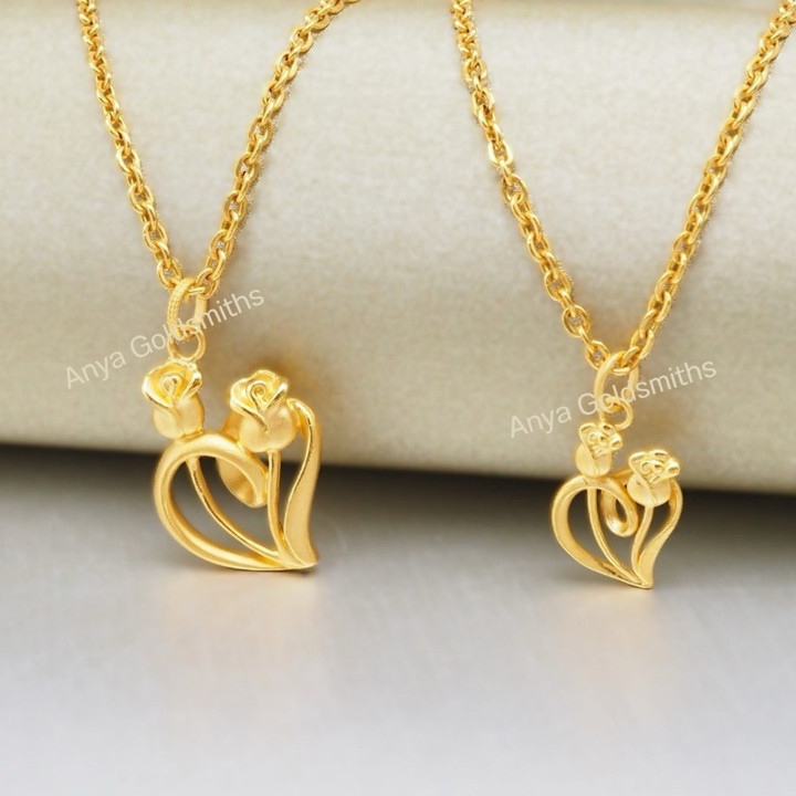 Pure Gold Anya Double Rose Heart Pendant