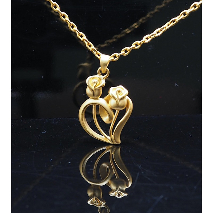 Pure Gold Anya Double Rose Heart Pendant