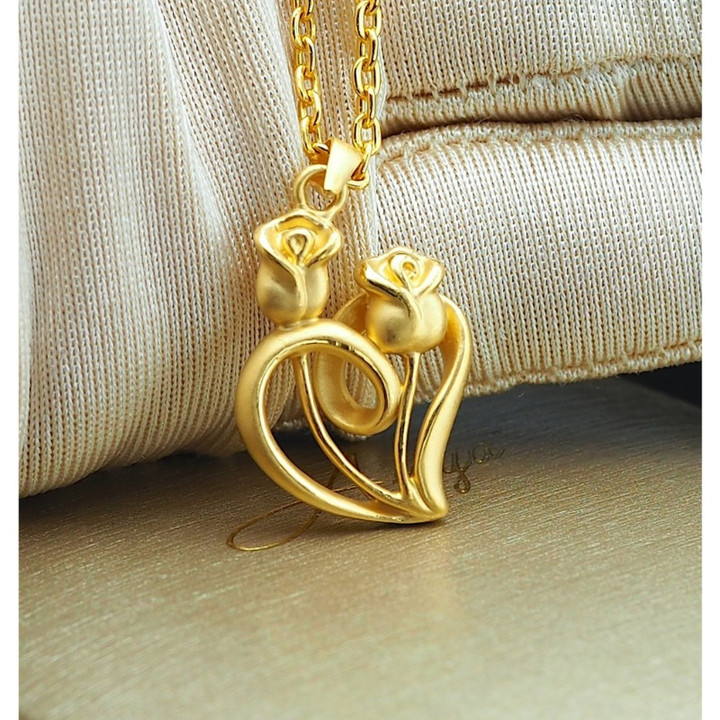 Pure Gold Anya Double Rose Heart Pendant