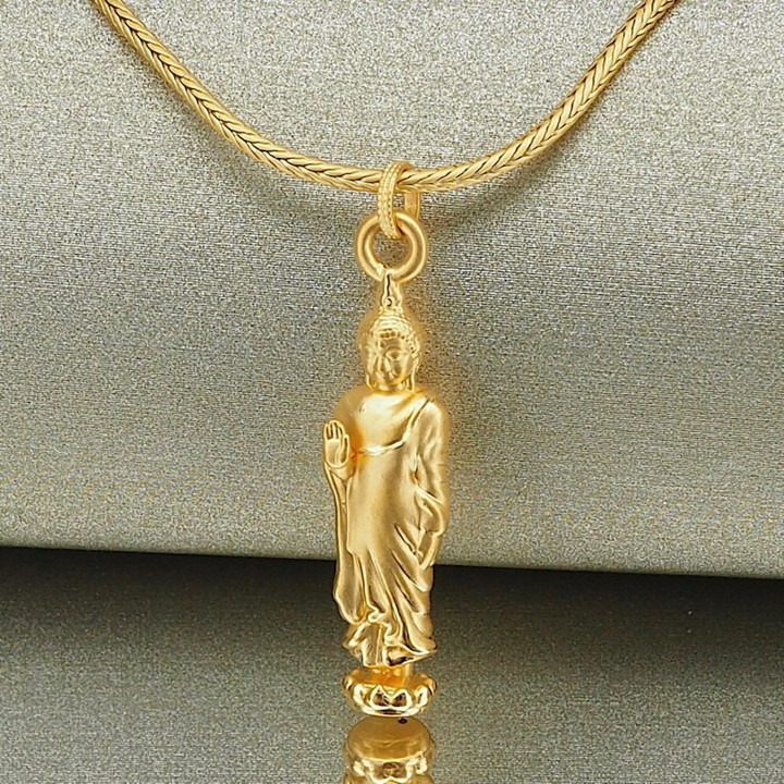 纯金立佛安雅吊坠