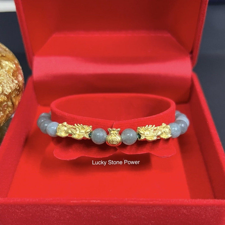 Pure Gold Pixiu & Jade Bracelet | Luck & Prosperity Charm