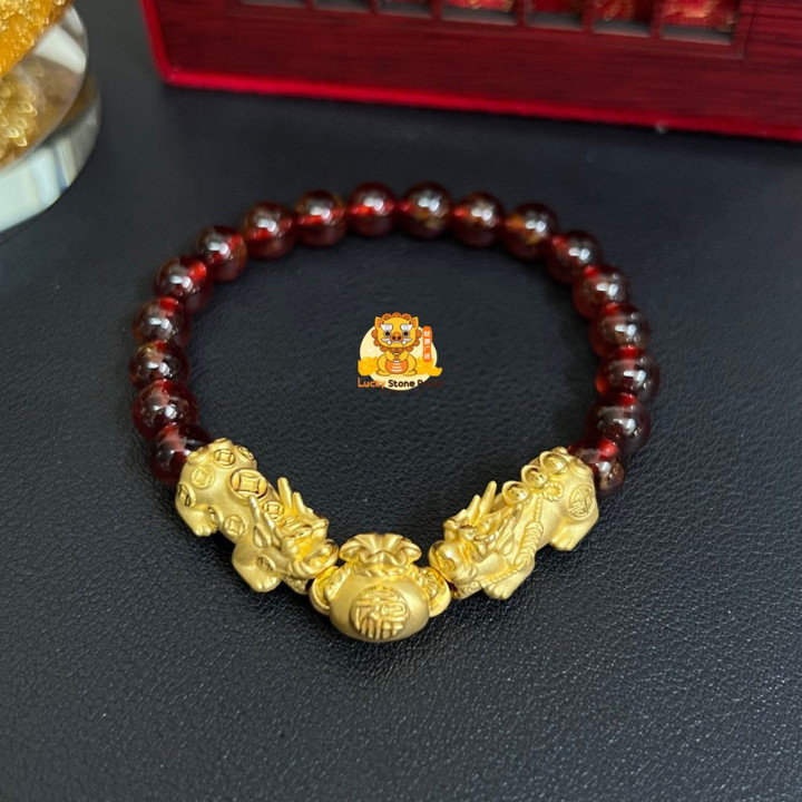 Pixiu Bracelet Set | Auspicious Stone & Gold Accents