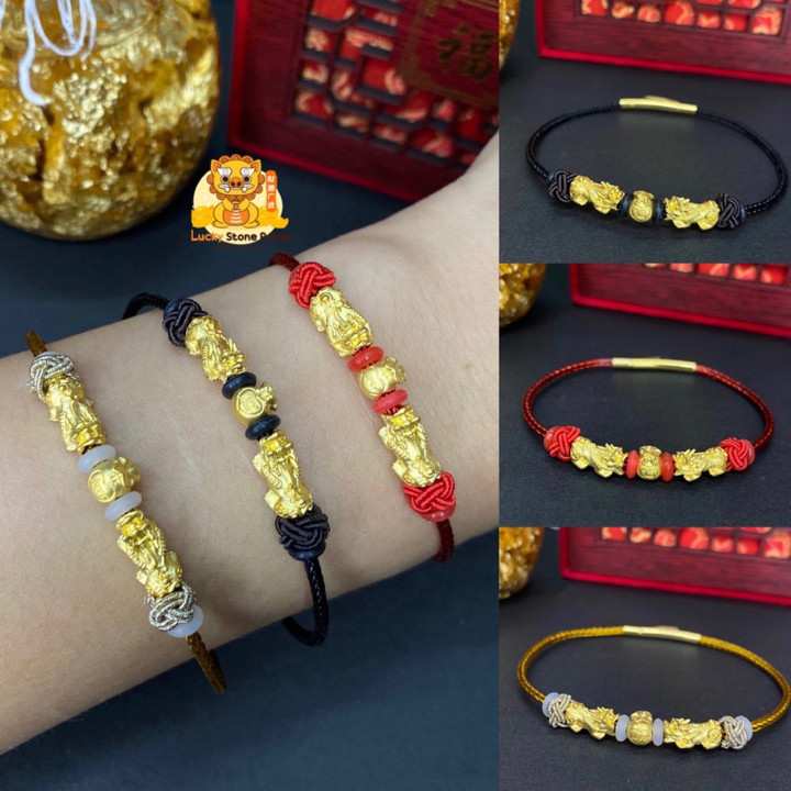 Gold Pixiu Bracelets with Bag Charms - Pure Luxury & Luck