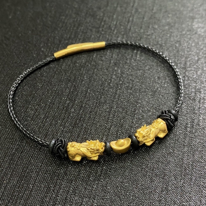 Pixiu Bracelets & Gold Ingot: Luck & Prosperity Charm Set