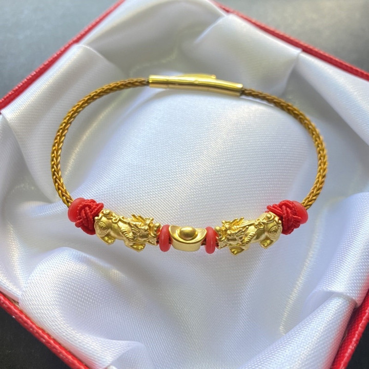 Pixiu Bracelets & Gold Ingot: Luck & Prosperity Charm Set