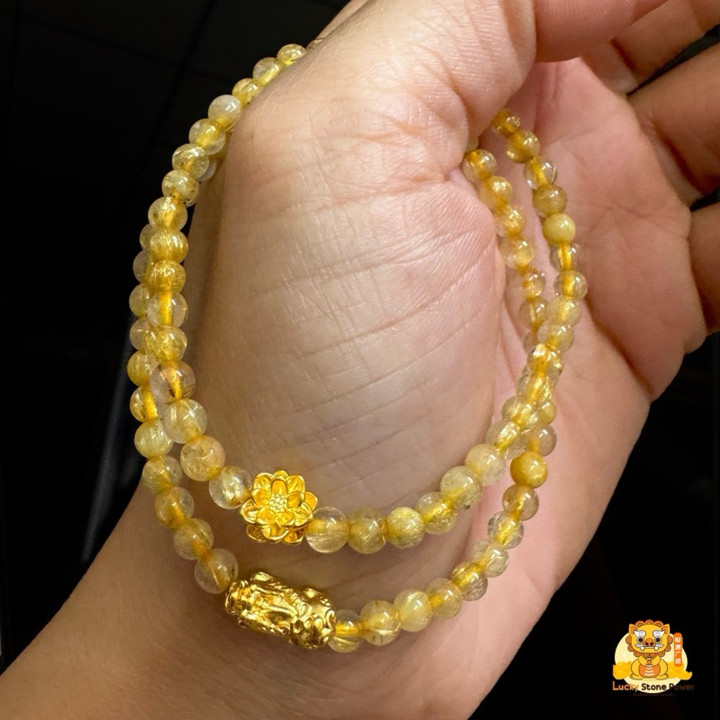 奢华金丝手链，配以正宗貔貅和纯金吊坠