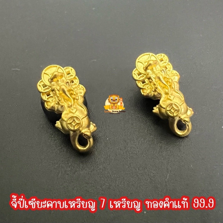 纯金貔貅吊坠，镶嵌7枚铜钱 - 招财纳福护身符