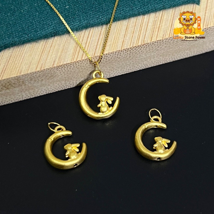 纯金兔月吊坠 | 99.9% 正品保证