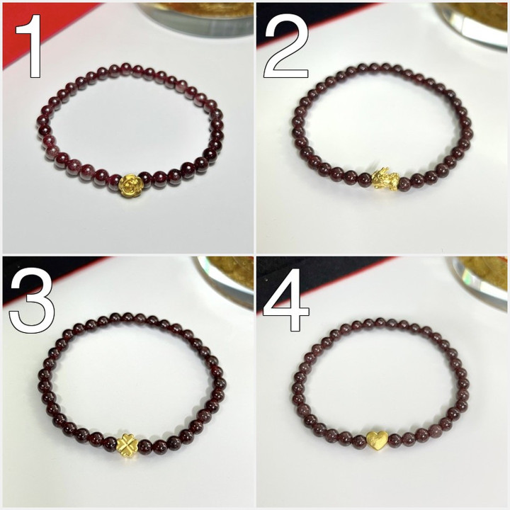 天然石榴石手链 | 金质吊坠及真品证书