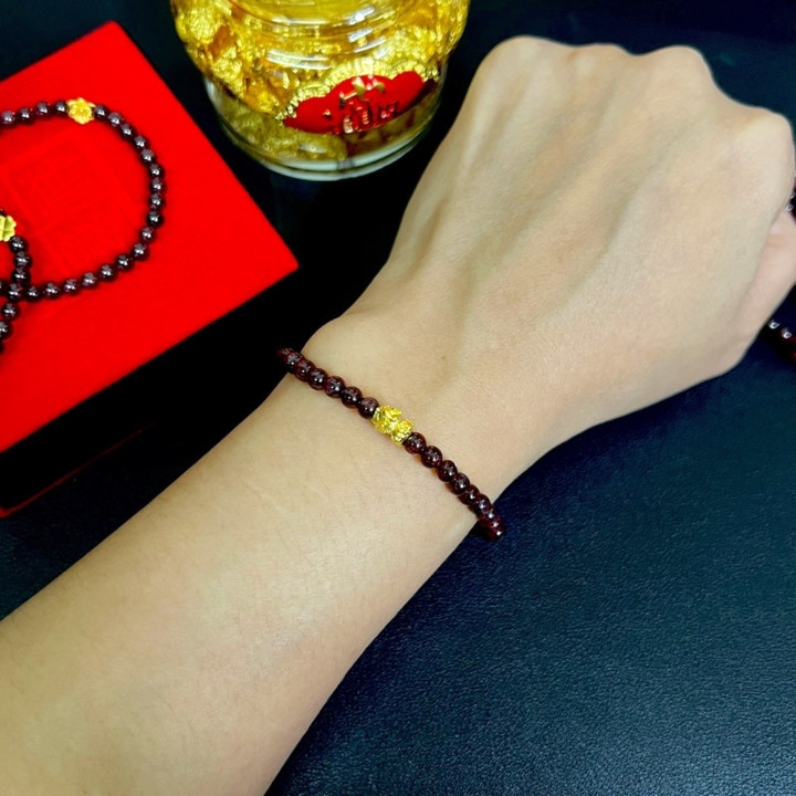 天然石榴石手链 | 金质吊坠及真品证书