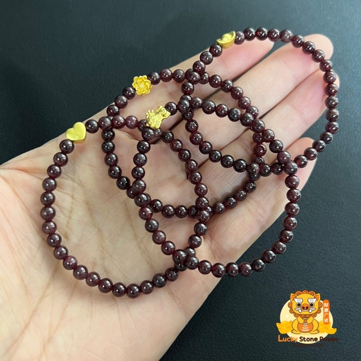 天然石榴石手链 | 金质吊坠及真品证书