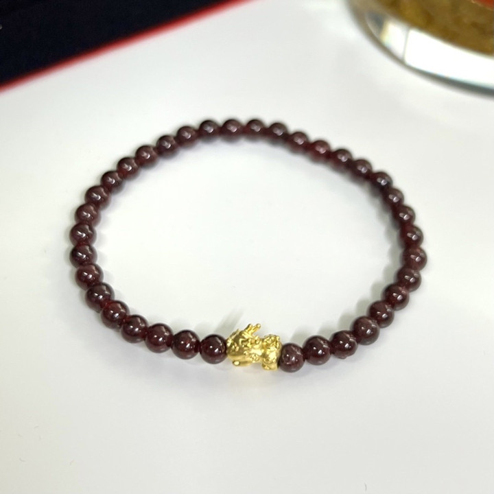 天然石榴石手链 | 金质吊坠及真品证书