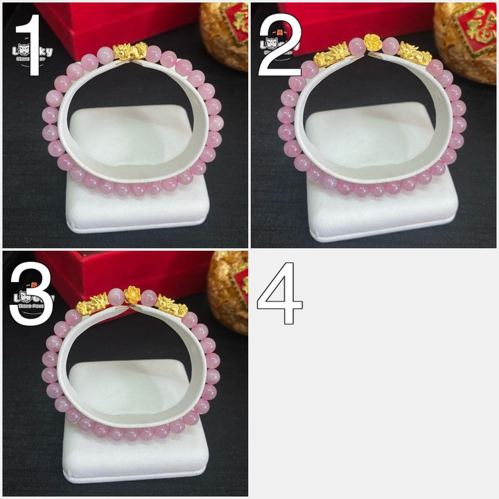 纯金貔貅&粉晶手链 | 正品宝石首饰