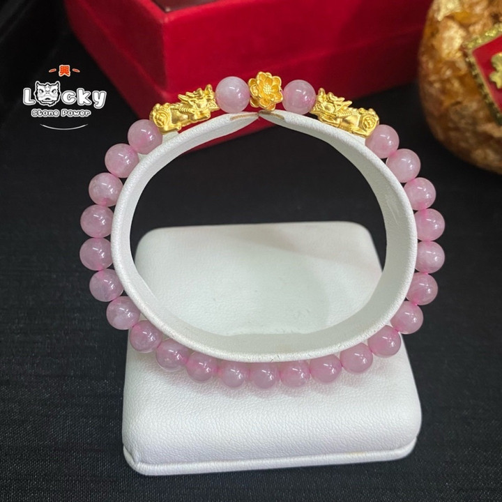 纯金貔貅&粉晶手链 | 正品宝石首饰