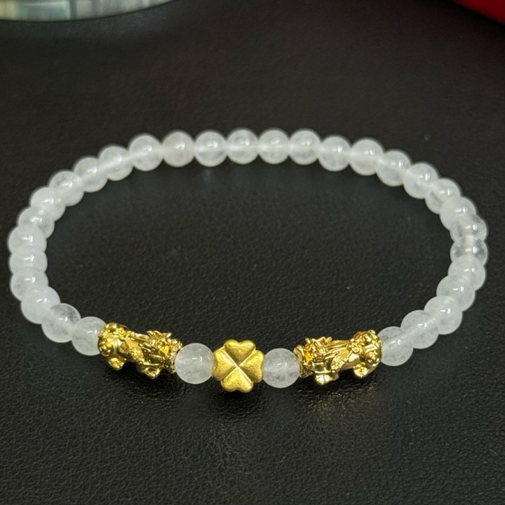 纯金貔貅四叶草手链 - 吉祥宝石，保证正品