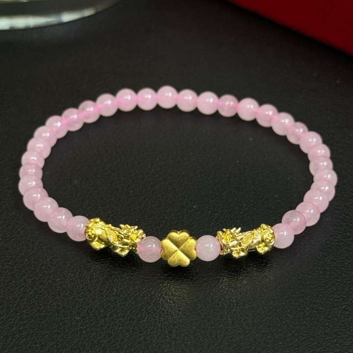 纯金貔貅四叶草手链 - 吉祥宝石，保证正品