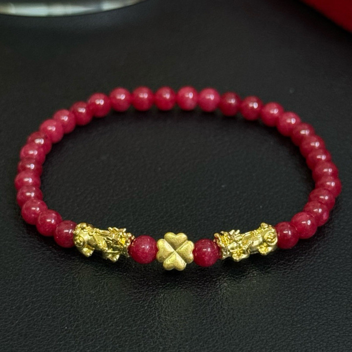 纯金貔貅四叶草手链 - 吉祥宝石，保证正品