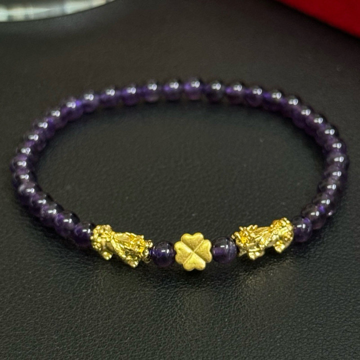 纯金貔貅四叶草手链 - 吉祥宝石，保证正品