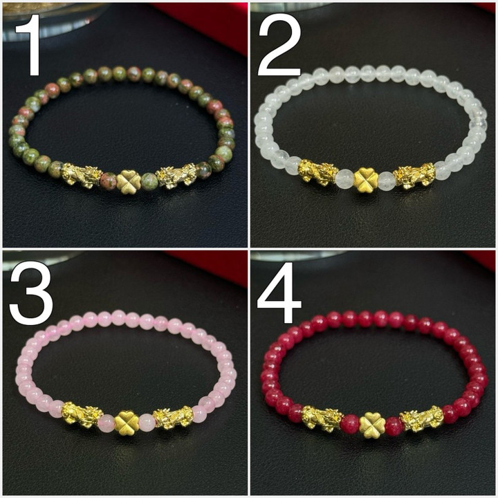 纯金貔貅四叶草手链 - 吉祥宝石，保证正品